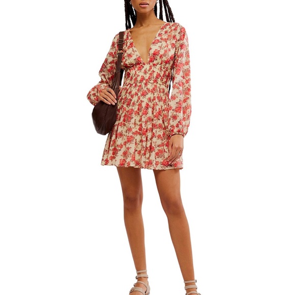 FREE PEOPLE KEEP YOU SMOCKED FLORAL FIT N FLARE MINI DRESS. IN STORES NWT! SzXS - Picture 5 of 14